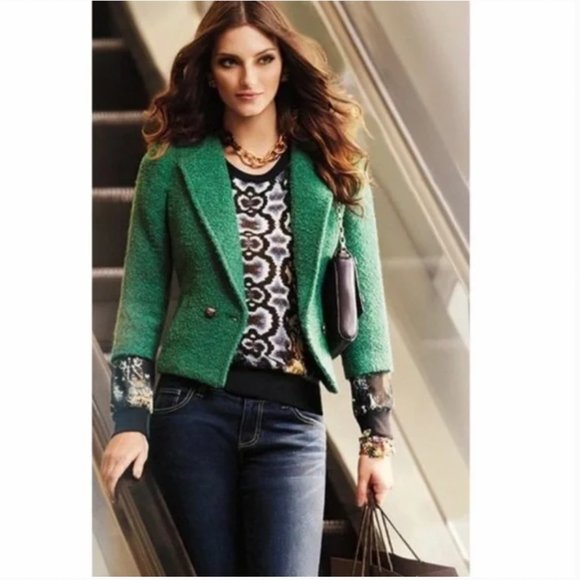CAbi Green Wool Boucle Cropped Blazer Sz 8 # 532 - Picture 1 of 12